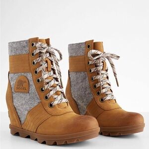 Sorel Lexie Wedge Boots Camel Brown Womens 8.5